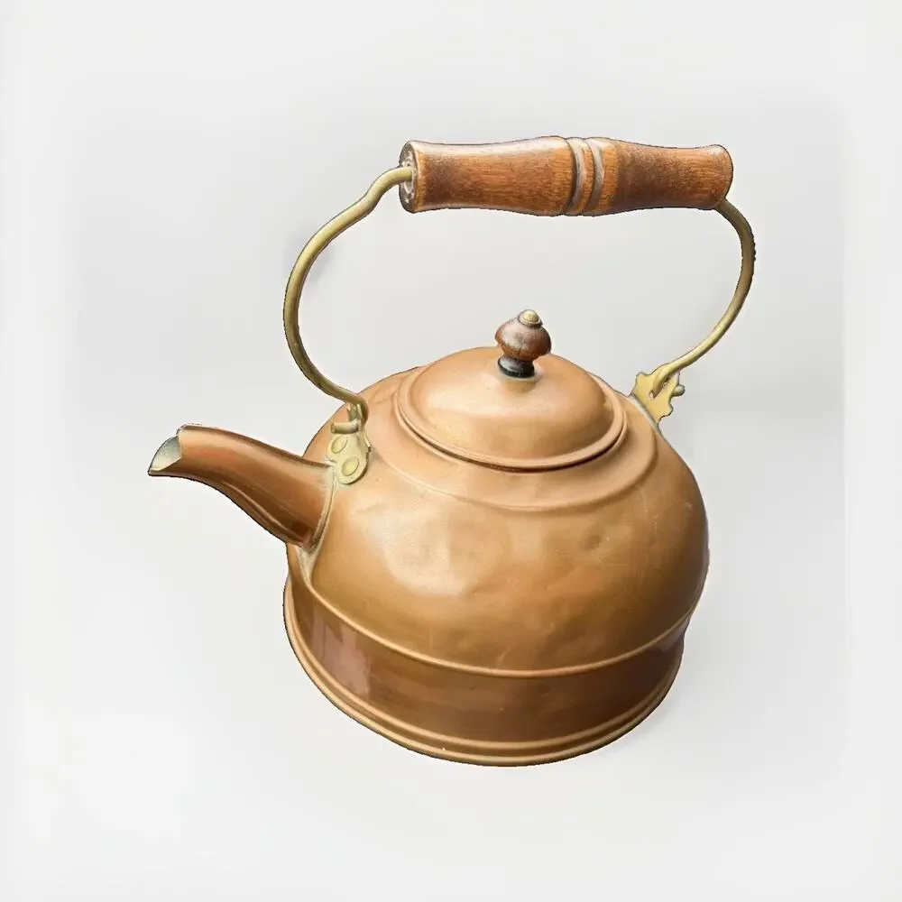 Vintage Paul Revere Ware Copper Tea Kettle 1801 Wood Handle Country Decor